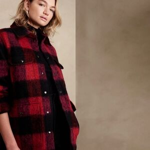 Banana Republic Red and Black Check Utility Jacket